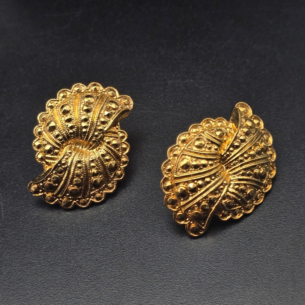 Avon 1988 Fanfare Earrings Gold Tone Double Fan Vintage 1980s Jewelry